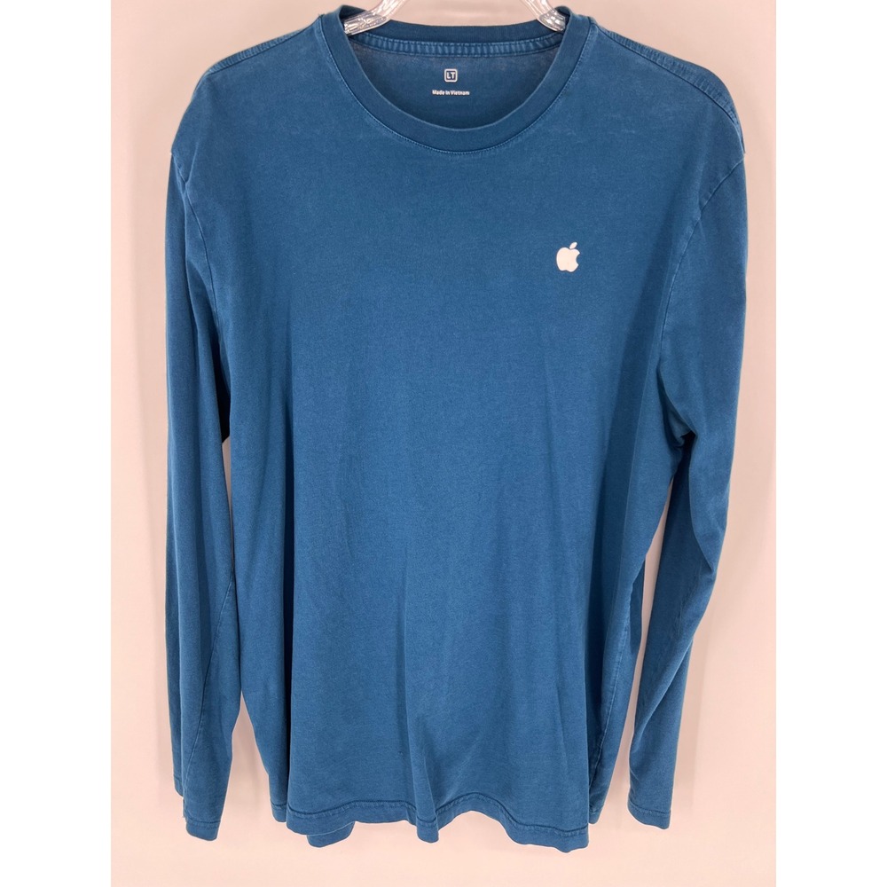 APPLE Store Employee Shirt Long Sleeve Mens LT Blue Cotton Logo Tee Rare Uniform